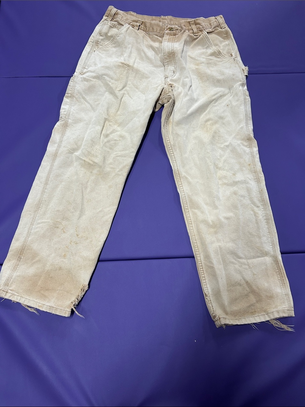 Carhartt Beige Relaxed Fit Men's Jeans worn distressed